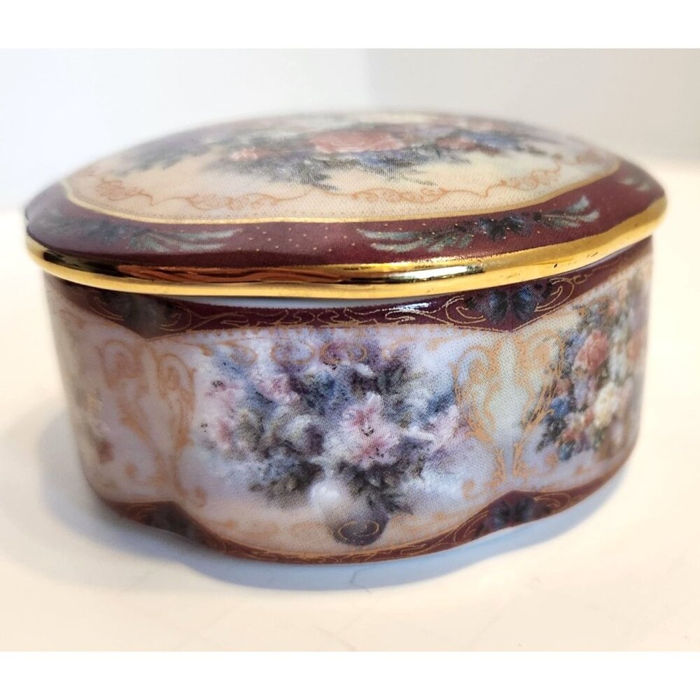 Lena Liu Vintage Magic Makers Floral Porcelain Trinket Box With Gold Trim READ - Picture 2 of 11